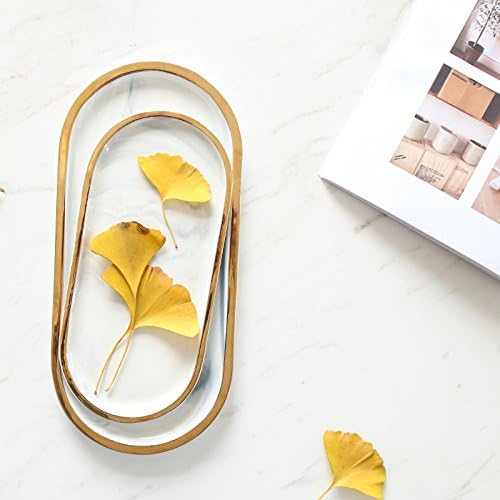 Chic Ceramic Marble Oval Dessert Plate Cake Plate Jewelry Dish Ring Dish Cosmetics / Gold Edge