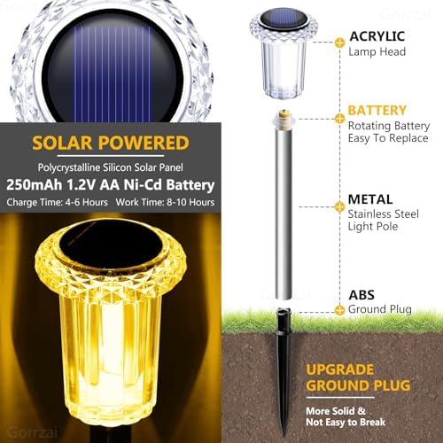 10 Pack Solar Lights Outdoor Waterproof Pathway Lights, Warm White