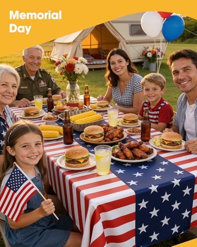 Niuara American Flag Plastic Table Cloth Disposable, 4 Pack, 54 x 108 in