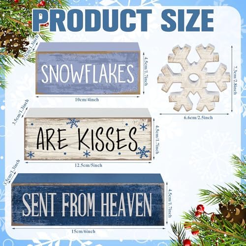 Lineshading 4 Pcs Christmas Snowflake Table Decor, Winter Wood Sign Home