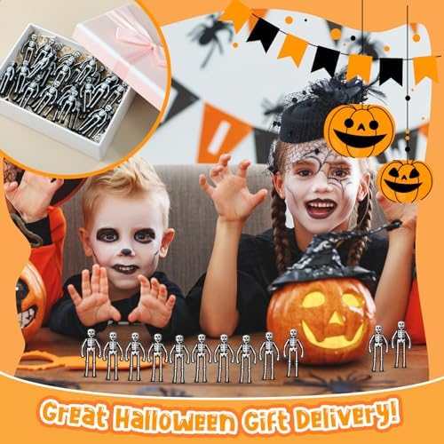 Simgoing 50 Pcs Halloween Mini Skeleton Decoration Glow in the Dark Skeleton Bulk Luminous Tiny Figurine to Hide and Seek Small Skull Toy for Halloween Haunted House Party Favor Decor (White)