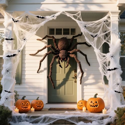 1100 Sqft Halloween Spider Webs Decoration with 60 Fake Spiders 12 Bats