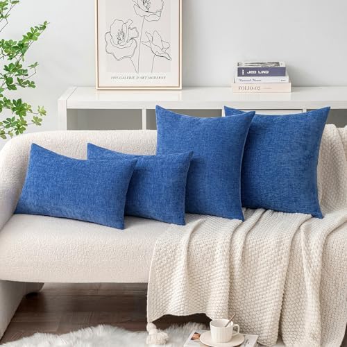 MIULEE Soft Chenille Throw Pillow Covers Royal Blue 18x18 Inch Pack of 2