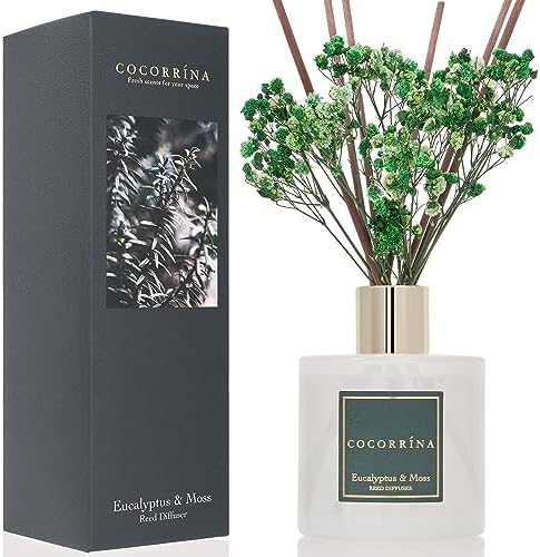 Cocorrína Reed Diffuser Sets- Eucalyptus & Moss Scented Diffuser with Sticks Home Fragrance Reed Diffuser for Bathroom
