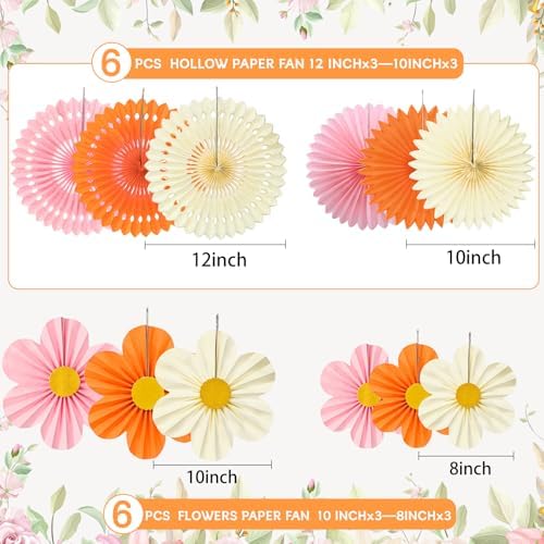 ADLKGG Orange Pink Floral Wall Backdrop, Groovy Sunset Party Decorations