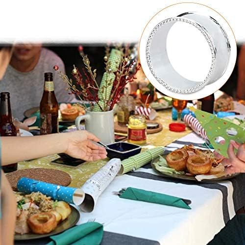 12 Pcs Stainless Steel Bead Side Napkin Rings Silver