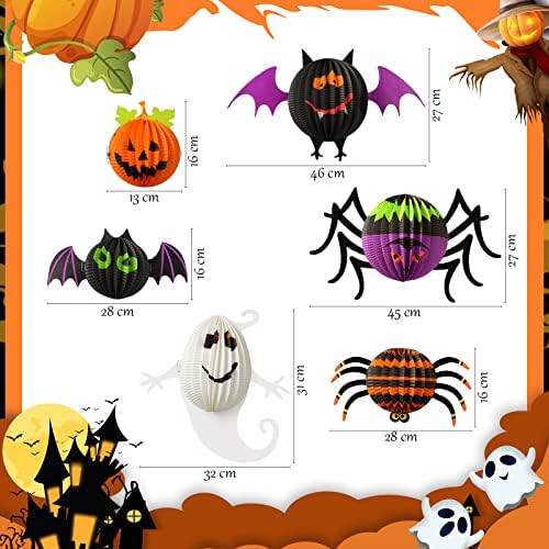 Jeyiour 6 Pack Halloween Paper Lanterns, 3D Honeycomb Hanging Decorations