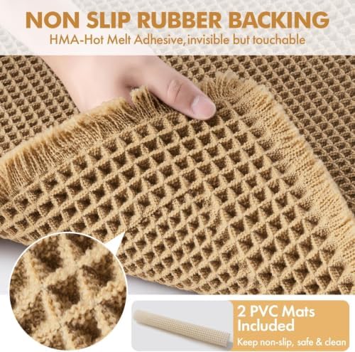 MIULEE Set of 2 Waffle Bathroom Rugs Bordered Bath Mat Brown 18x30 Inch