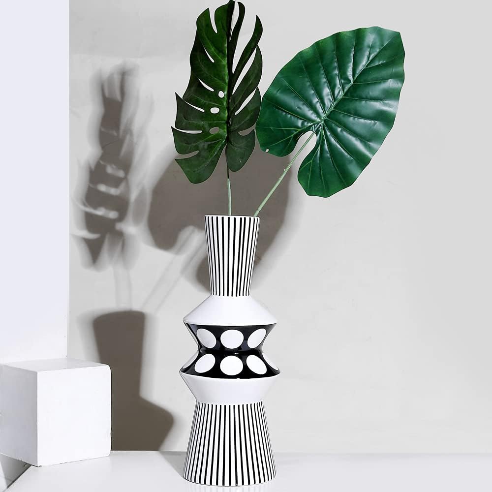 Flower vase Large and White Striped Geometric Ceramic Vase -Modern Vase Decoration. Home / Black