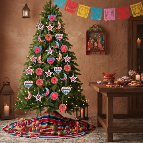 HunnmingRe 16 Pcs Mexican Christmas Ornaments, Felt Xmashanging Decor
