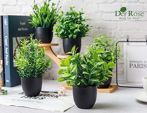 Der Rose 12 Pack Small Fake Plants in Black Pots, Bathroom Decor Indoor