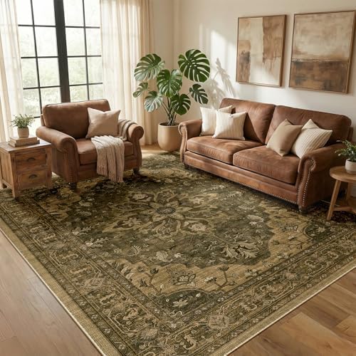 RELEANY Washable Area Rug, 5'x8', Brown/Dark Brown