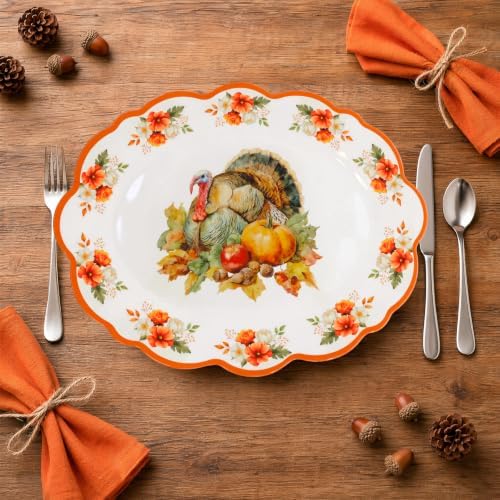 ceiba tree Thanksgiving Fall Turkey Platter Serving Tray Dish Reusable Melamine Large 16 X 12.6 inch Harvest Autumn Oval Plate for Party Tableware Holiday Buffet Friendsgiving Snacks Appetizers