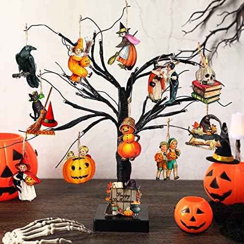Geelin 24 Pcs Halloween Wooden Cutouts Vintage Halloween Ornaments for Tree