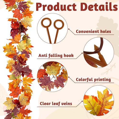 4Pack 23.6FT Fall Leaves Garland for Thanksgiving Wedding Fall Decorations