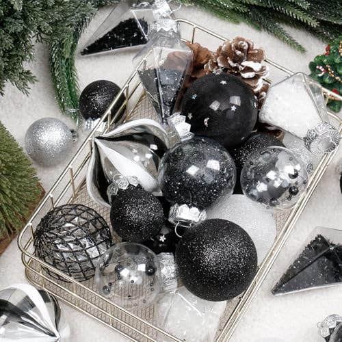 34PCS Black/White Christmas Ball Ornaments Set for Tree Decor