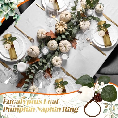 Teenyyou Set of 6 Fall Napkin Rings White Pumpkin Ring Holder