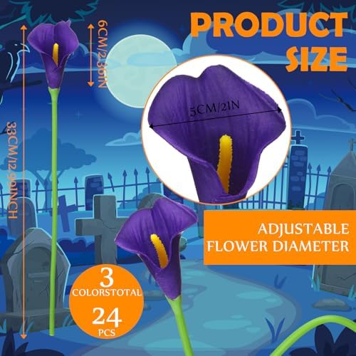 Hoteam 24 Pcs Halloween&Fall Flower Picks 14", Black.Orange,Purple
