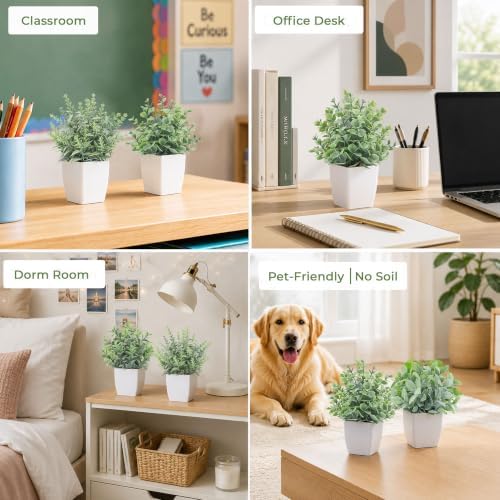 Der Rose 4 Pack 7" Mini Fake Plants, Artificial Plants for Bathroom Decor