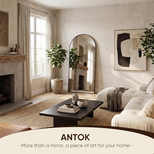 Antok 71" x26” Arched Full Length Mirror, Floor Mirror with Stand,Black