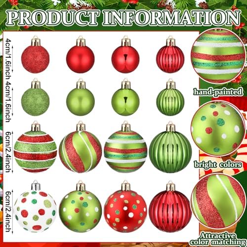 48 Pcs Christmas Ball Ornaments 1.6'' 2.4'' Red Gold Green Blue