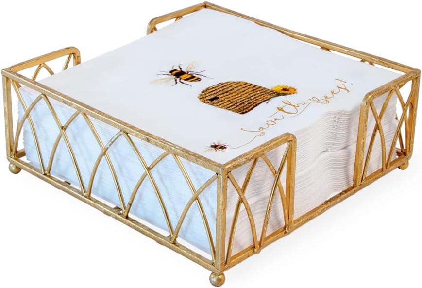 Arch Design Lunch Napkin Holder Caddy / Gold Leaf / 6.75 x 6.75