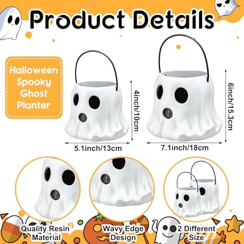 Fullhawl 2 Pack Ghost Bucket Decor Halloween Vase Ghost Candy Bowl