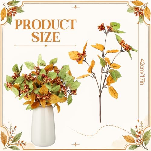 Thiccywoov 6 Pack Fall Leaf Stems Fall Leaves Stems Foliage with Berries