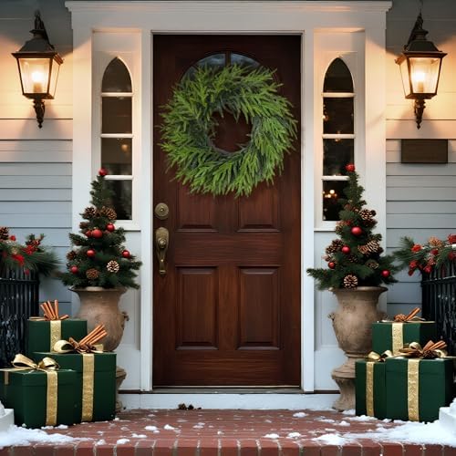 24" Lifelike Touch Artificial Christmas Norfolk Pine Wreath for Front Door