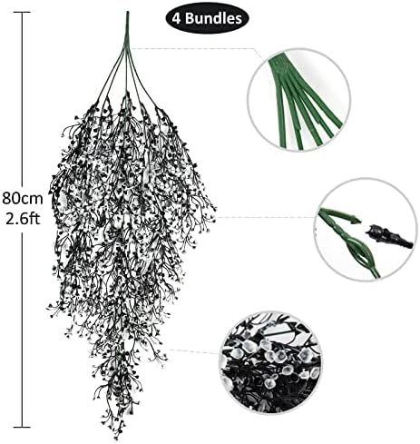 RECUTMS 4Pcs Artificial Hanging Wisteria Plants 31.5In Plastic Black White