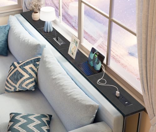 SUPERJARE 86.6 inch Narrow Console Table with Outlet, Sofa Tables, Behind Couch Table, Long Entryway Tables with