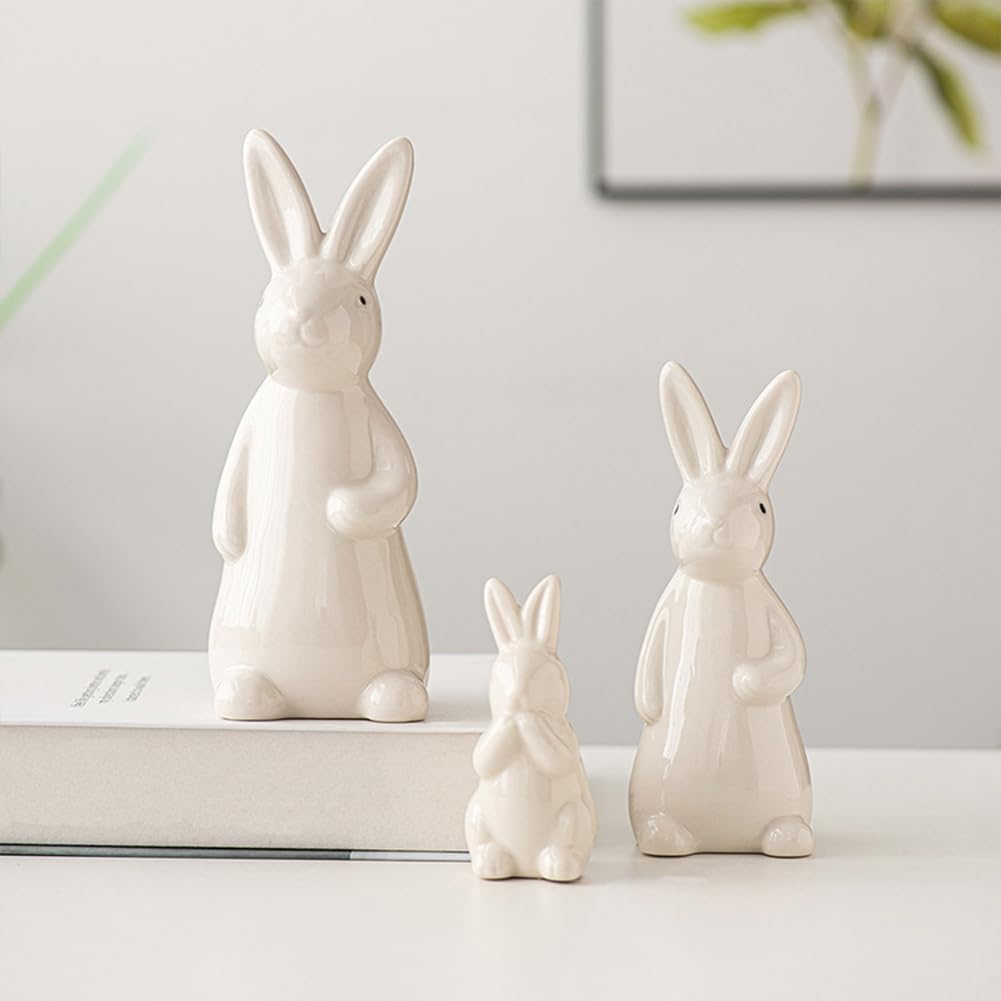 Ceramic Bunny Rabbits Figurine Decor / Large / White