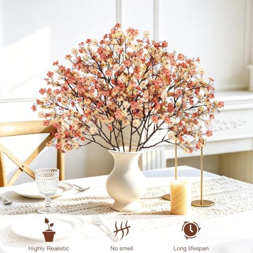 15Pcs Baby's Breath Artificial Flowers, Silk Gypsophila Stems, Beige Brown