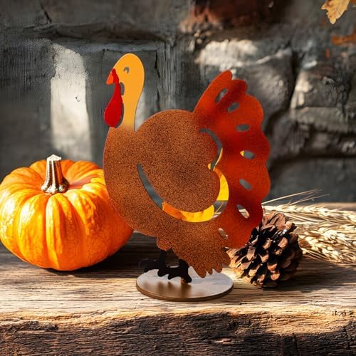 Wesiti Thanksgiving Turkey Decor Metal Standing Statue Tabletop Centerpiece