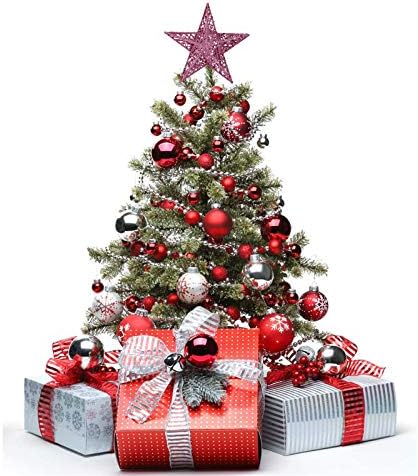BinaryABC Christmas Tree Topper Star,Glittering Christmas Tree Decoration Ornaments,20cm (Pink)