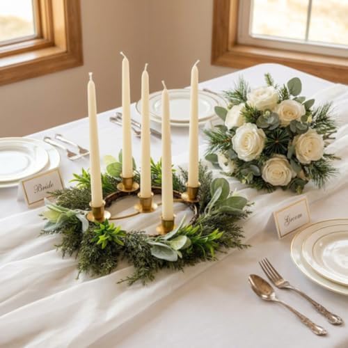 Yinder Pine Branches Wreath 14" 5-Hole Gold Centerpiece