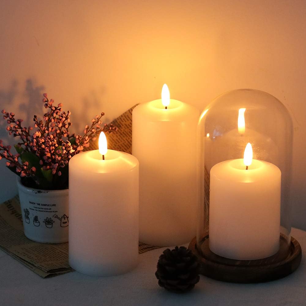 GenSwin Flameless LED Candles Battery Operated with Remote Timer White | Real Wax Pillar LED Votive Candles Warm Light
