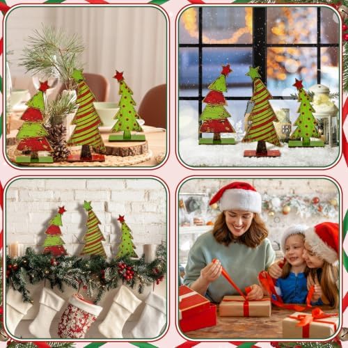 3 Pcs Lime Green Wooden Christmas Tree Tabletop Decorations