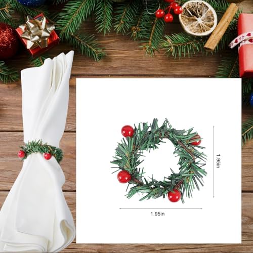 15 Pcs Christmas Napkin Rings Holly Berry Napkin Buckle Needles Wreath Pines Red Berries Candle Ring Wreath Holder for Xmas Birthday Wedding Thanksgiving Party Banquet Table Decorations