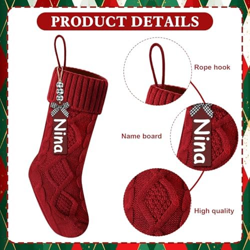 Christmas Stockings 18 Inches,Long Knitted Stocking with Name Tags