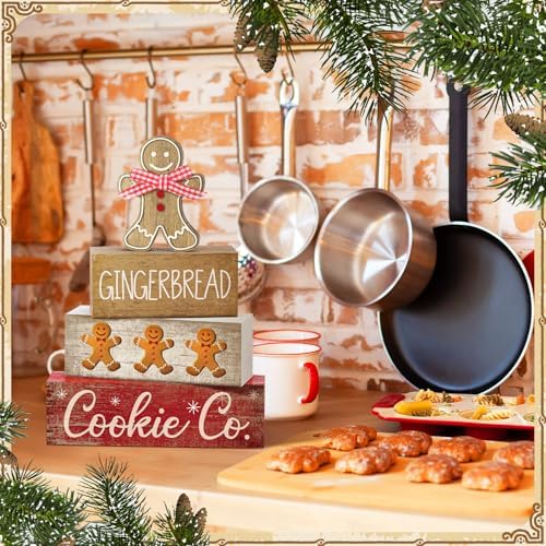 Moucuny 4 Pcs Gingerbread Christmas Table Decor, Gingerbread Man Wood Sign