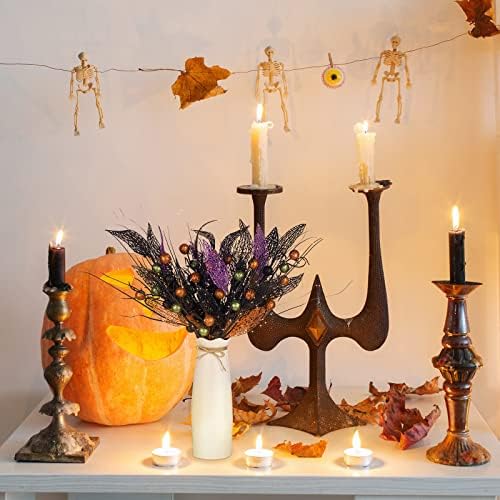 Geosar 8 Pcs Halloween Floral Picks Glitter Branches, Berries
