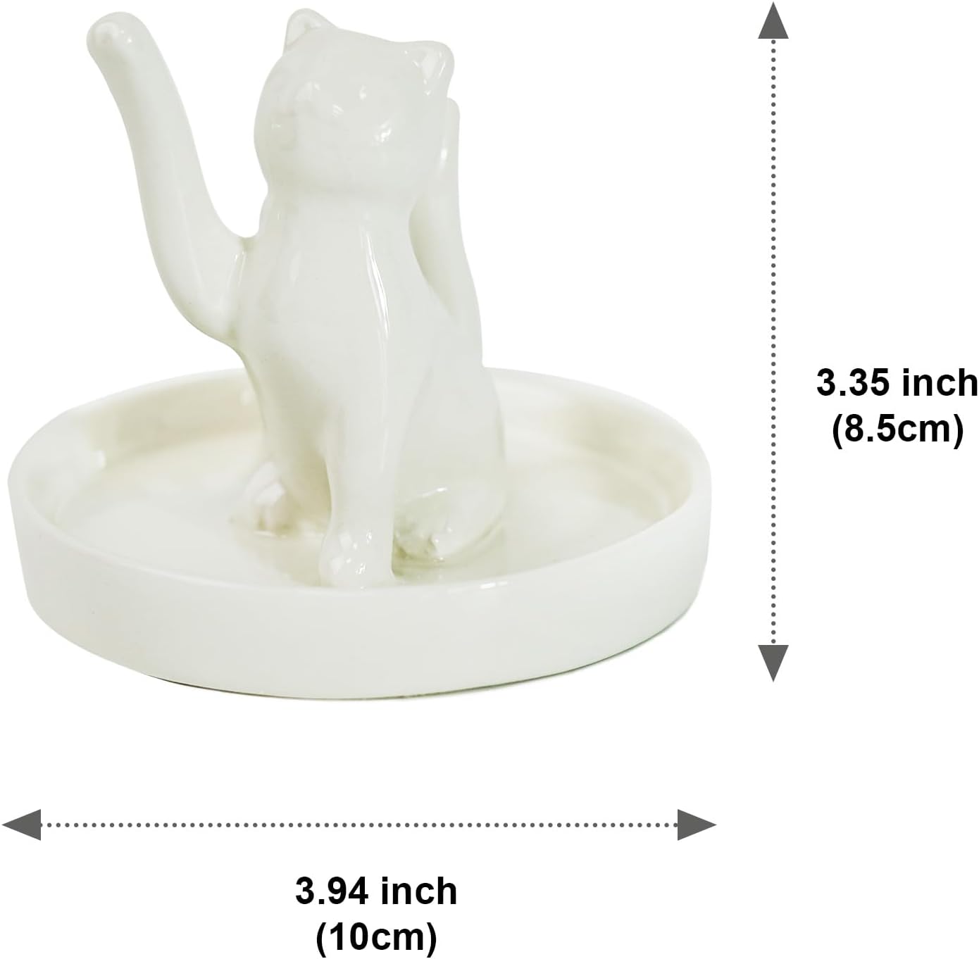 Ceramic Waving Lucky Cat Jewelry Tray / White