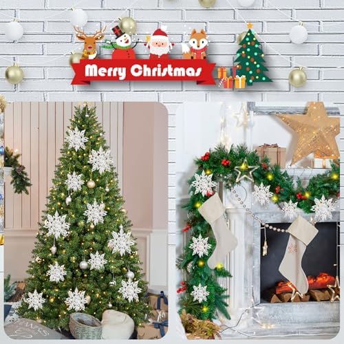 Crafare 18 Pieces Paper Winter Christmas Hanging Snowflake Decorations 3D Large White Snowflakes with String 6 inch, 8 inch10 inch,for Christmas New Year's Party Frozen-Themed Birthday Celebration