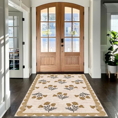 4x6 Covered Outdoor Patio Rug, Beige Washable Front Porch Entry Rug