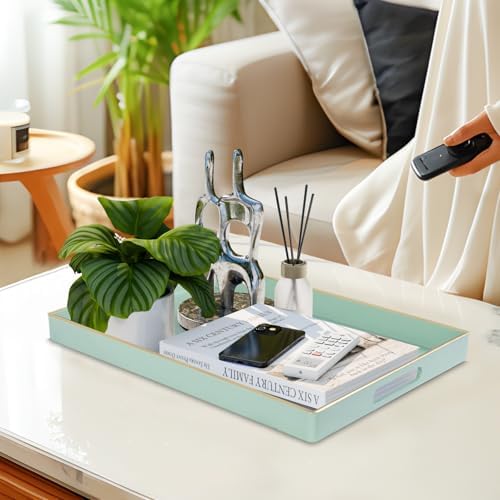 MAONAME Mint Green Decorative Tray for Ottoman, Serving Tray with Handles