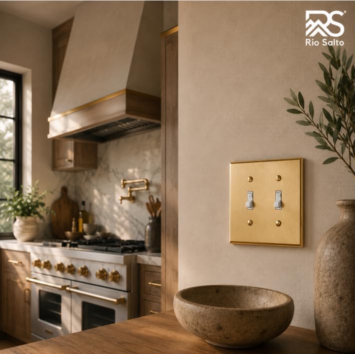 Rio Salto BRASS Decorative Light Switch Cover Double Toggle Switch Plate Flip Switch Wall Plate Brushed Brass Gold 2