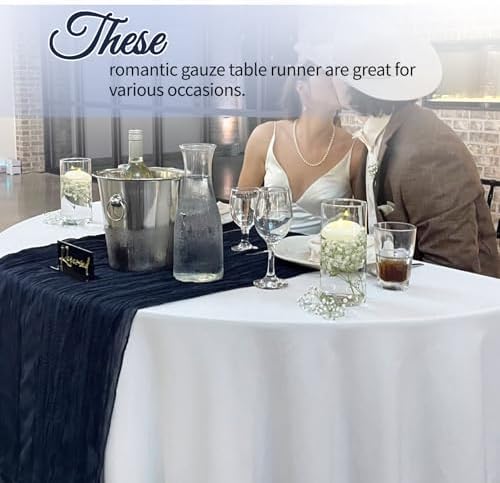 12 Pack Navy Blue Cheesecloth Table Runner 10Ft, Gauze Table Runners 21.5 x 120 inch,Semi Sheer Cheese Cloth Fabric Runner Bulk for Wedding,Party,Baby Shower,Bridal Shower