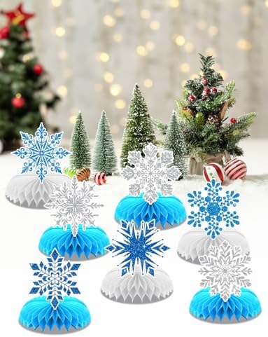Winter Wonderland Decorations, 9Pcs Snowflake Honeycomb Table Centerpieces in Blue and White, Snowflake Table Decorations for Christmas Party, Baby Shower, Birthday, Holiday Events
