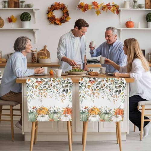 Fall Chair Covers Set of 8 Sage Green Pumpkin Chair Slipcover Protector Removable Stretch Chair Covers Autumn Eucalyptus Leaves Thanksgiving Chair Back Covers for Dining Chairs Kitchen Holiday Party